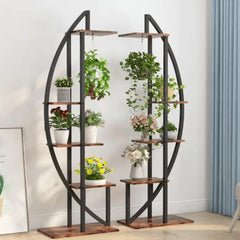 Modern Oval Plant Stand Set with Five-Tier Display-Wooden Crest