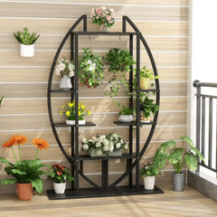 Modern Oval Plant Stand Set with Five-Tier Display-Wooden Crest