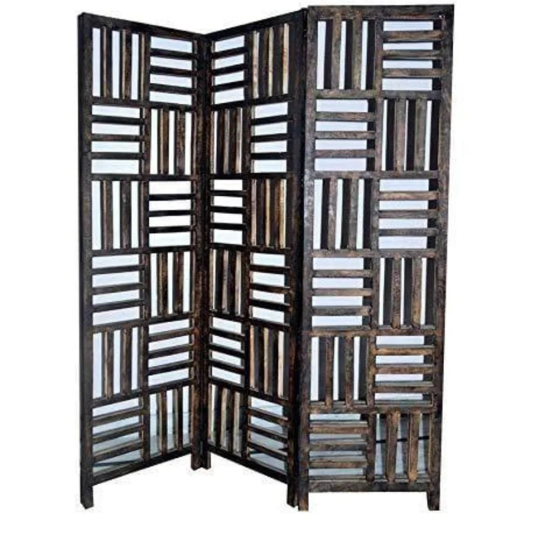 Imperial Four-Panel Room Divider with Lattice Crown Design