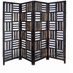 Imperial Four-Panel Room Divider with Lattice Crown Design