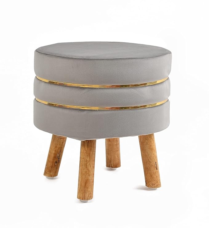 Ottoman Stool for Living Room Set of 2 Sitting Pouffes upholstered pouffe Puffy for Foot Rest Home Furniture Pouf Round Sitting 4 Wooden Legs-Wooden Crest