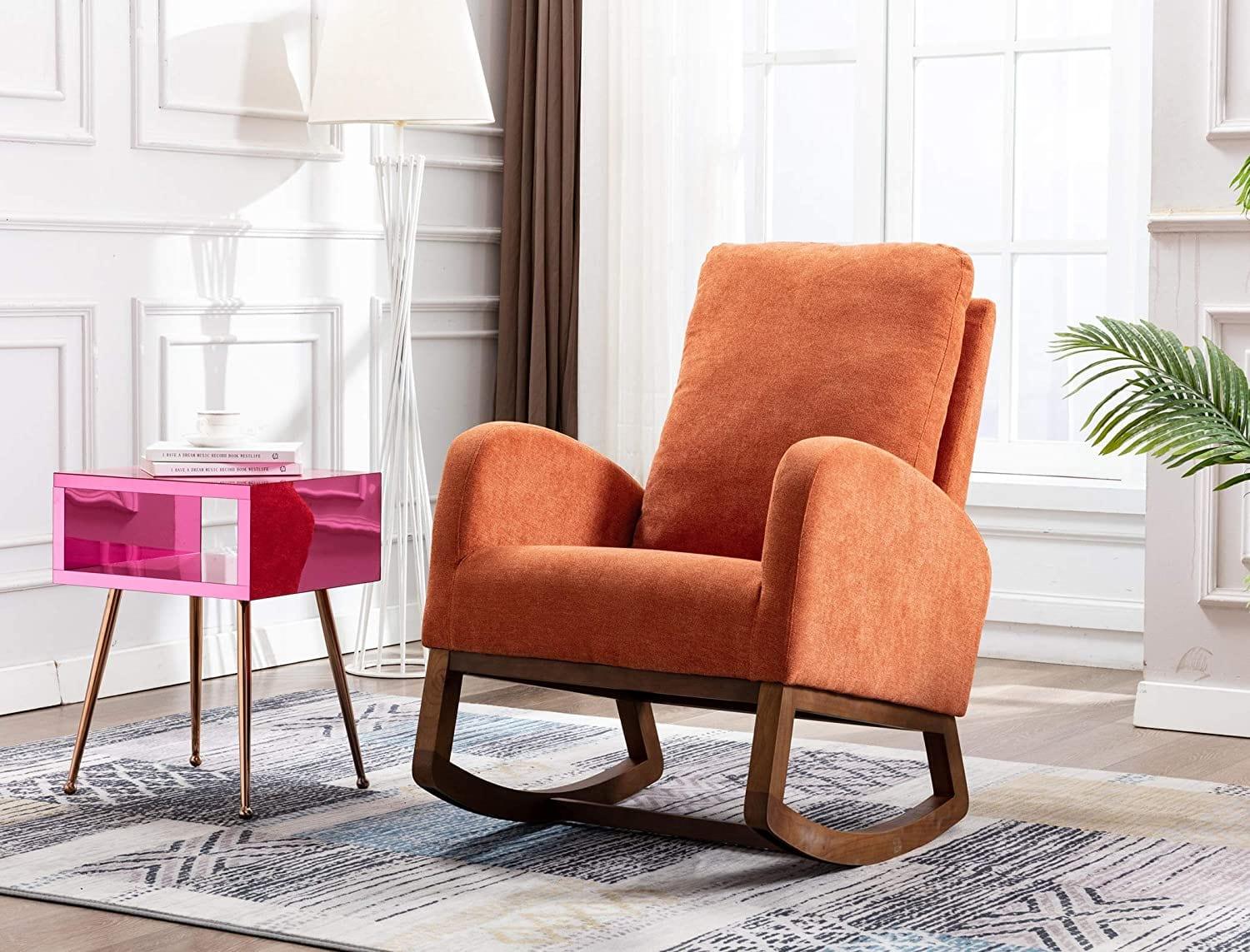 Mid-Century Modern Rocking Chair-Wooden Crest