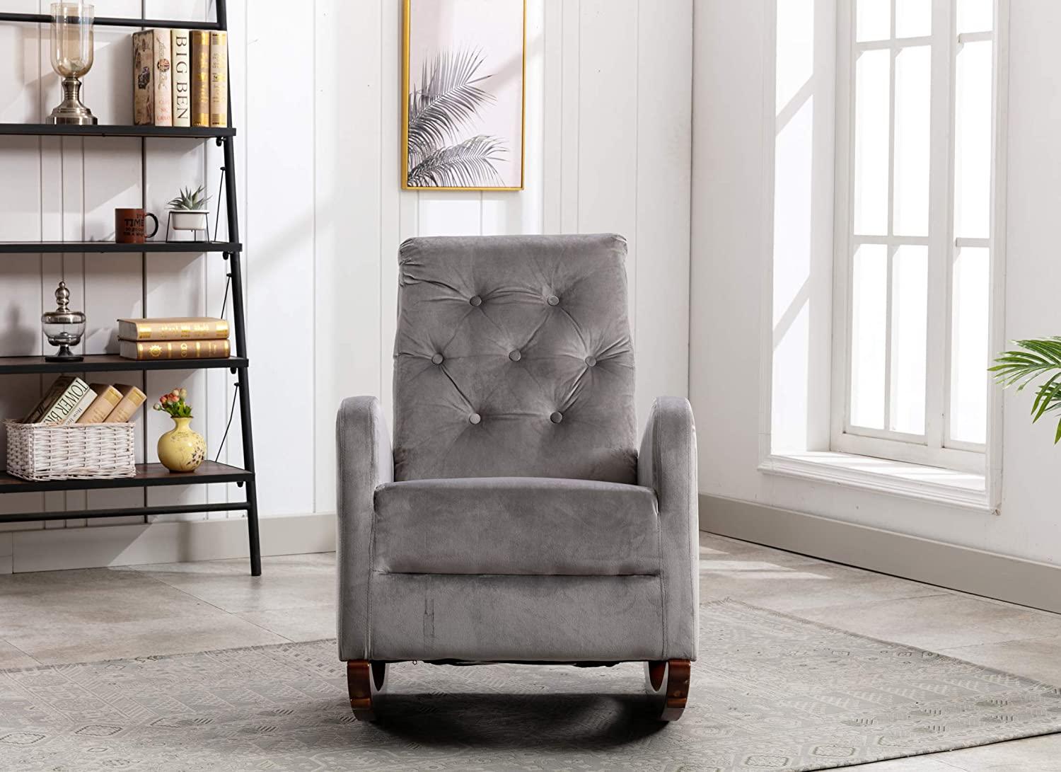 Mid-Century Modern Rocking Chair for Living Room-Wooden Crest