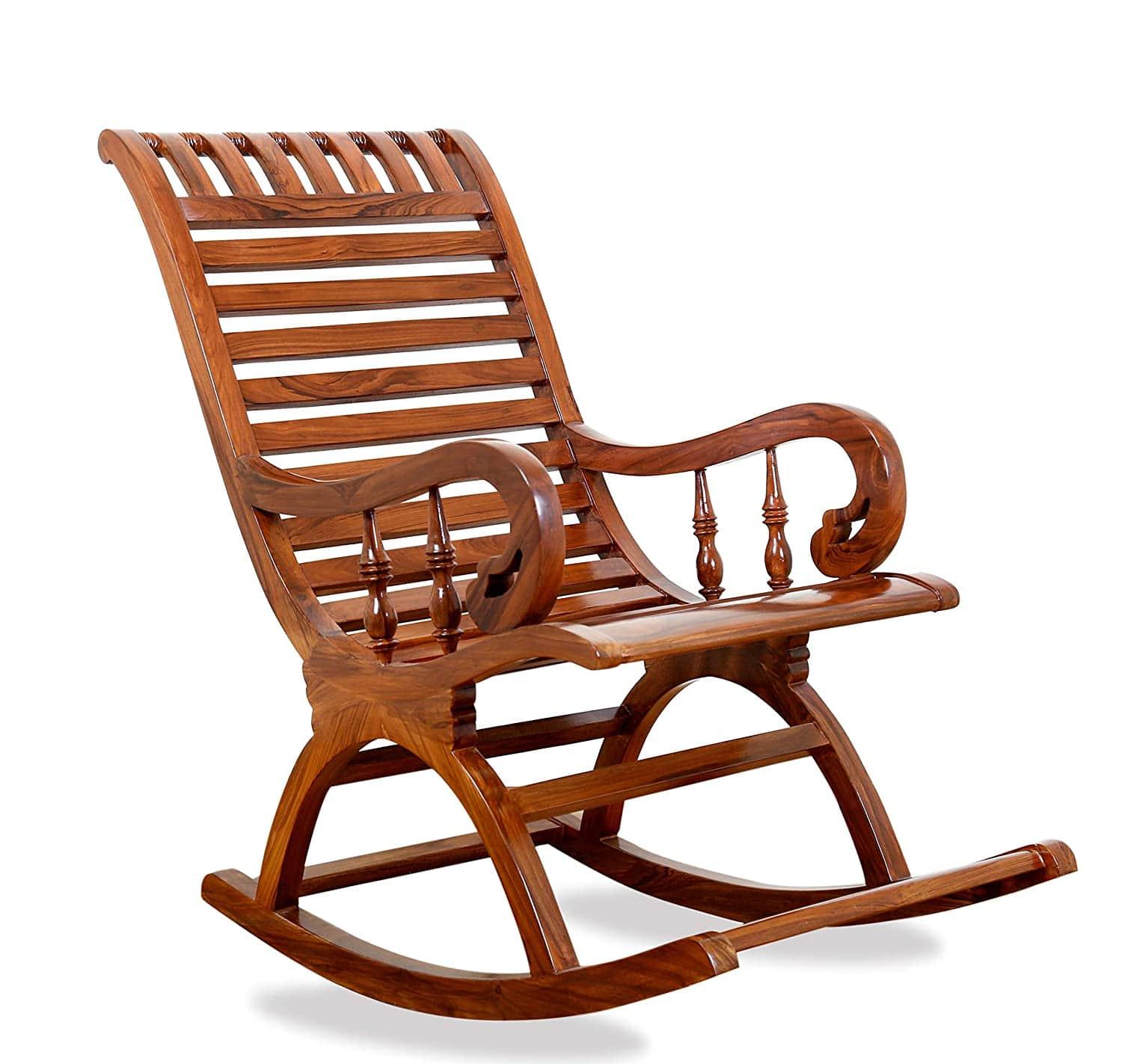 India Sheesham Wood Traditional Arm Rest Rocking Chair – Brown