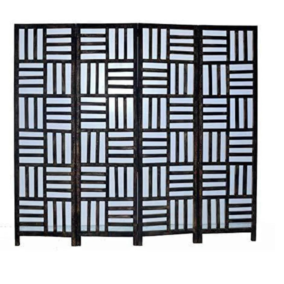 Imperial Four-Panel Room Divider with Lattice Crown Design