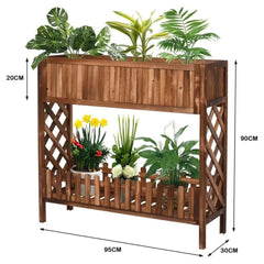 Cottage-Style Two-Tier Plant Stand with Lattice Panels-Wooden Crest