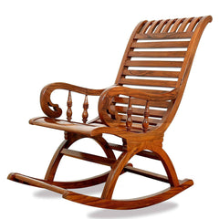 India Sheesham Wood Traditional Arm Rest Rocking Chair – Brown