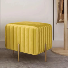 Contemporary Square Velvet Pouf Ottoman - Yellow