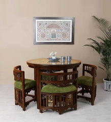 Teak Wood 4 Seater Dining Set in Walnut Colour