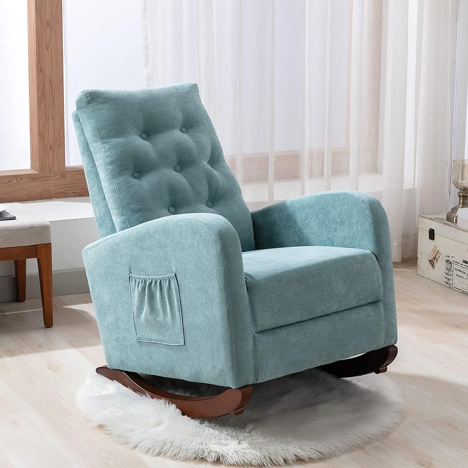 Mid-Century Modern Rocking Chair for Living Room-Wooden Crest