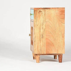 Boho-Chic Side Table with Cane Door and Drawer