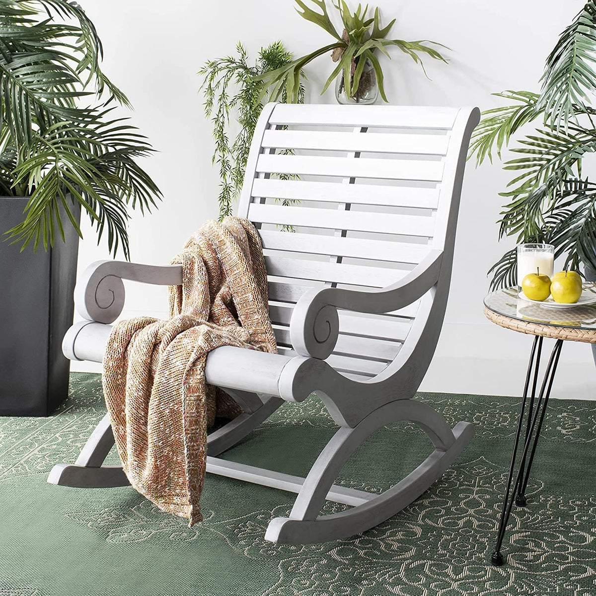 Outdoor Ash Grey Rocking Chair-Wooden Crest