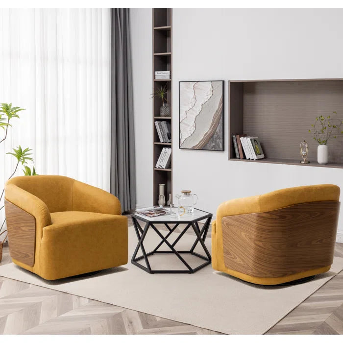 Luxury Vegan Leather Swivel Barrel Chair Set