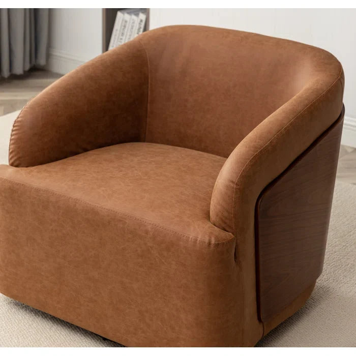 Luxury Vegan Leather Swivel Barrel Chair Set