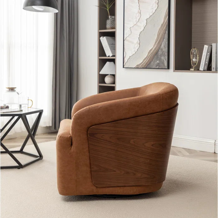 Luxury Vegan Leather Swivel Barrel Chair Set