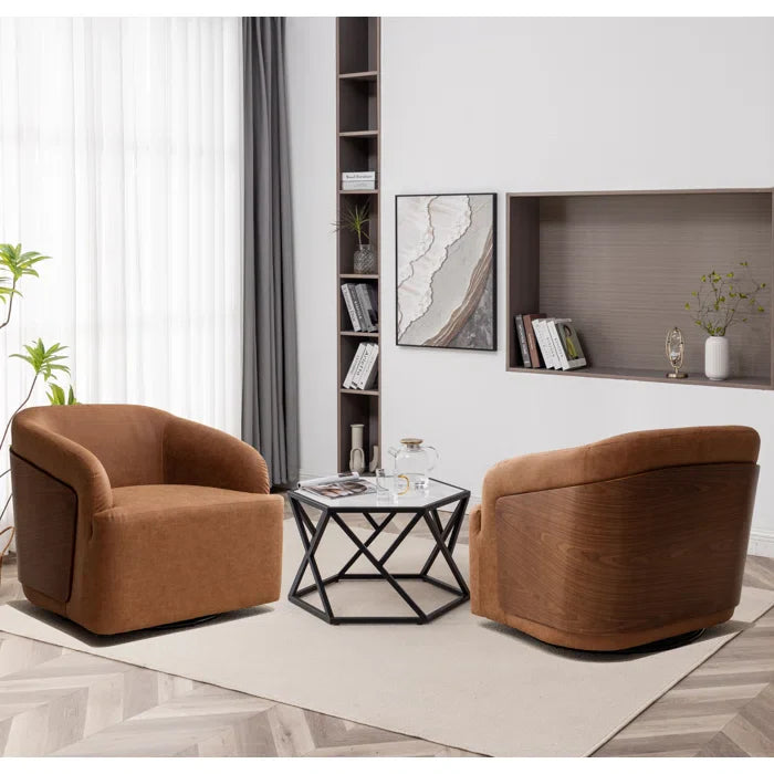 Luxury Vegan Leather Swivel Barrel Chair Set