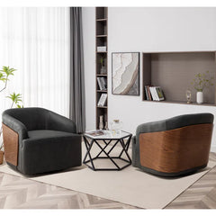 Luxury Vegan Leather Swivel Barrel Chair Set