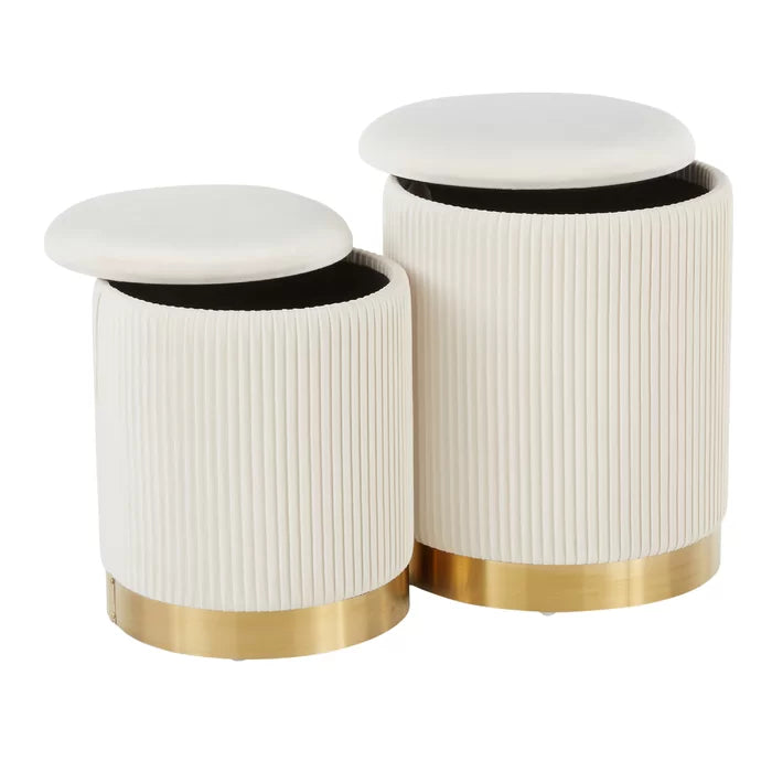 Callum Velvet Round Storage Ottoman (Set of 2)-Wooden Crest