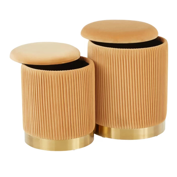 Callum Velvet Round Storage Ottoman (Set of 2)-Wooden Crest