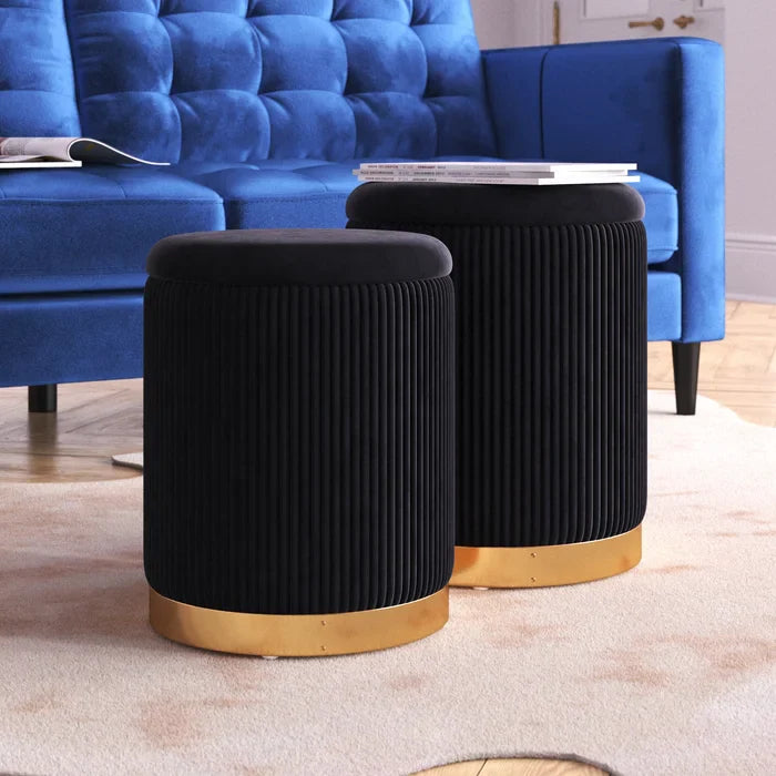 Callum Velvet Round Storage Ottoman (Set of 2)-Wooden Crest