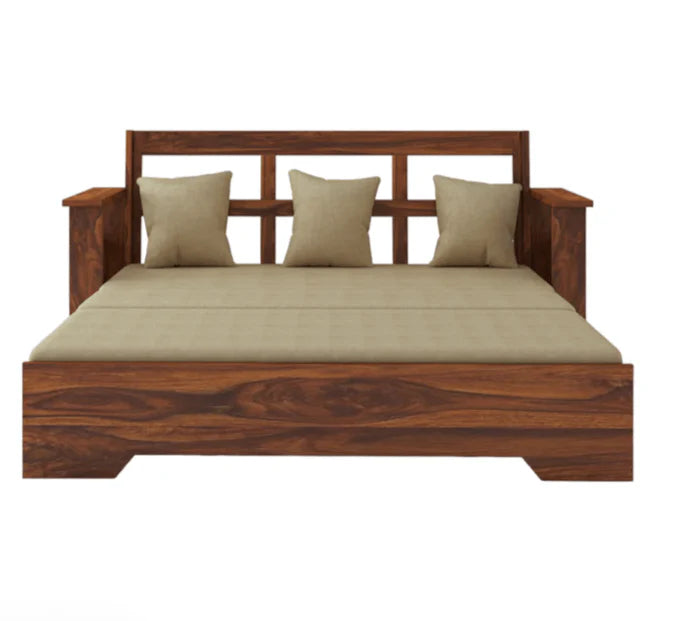 3 Seater Sofa Cum Bed Sheesham Wood – Space-Saving Wooden Furniture