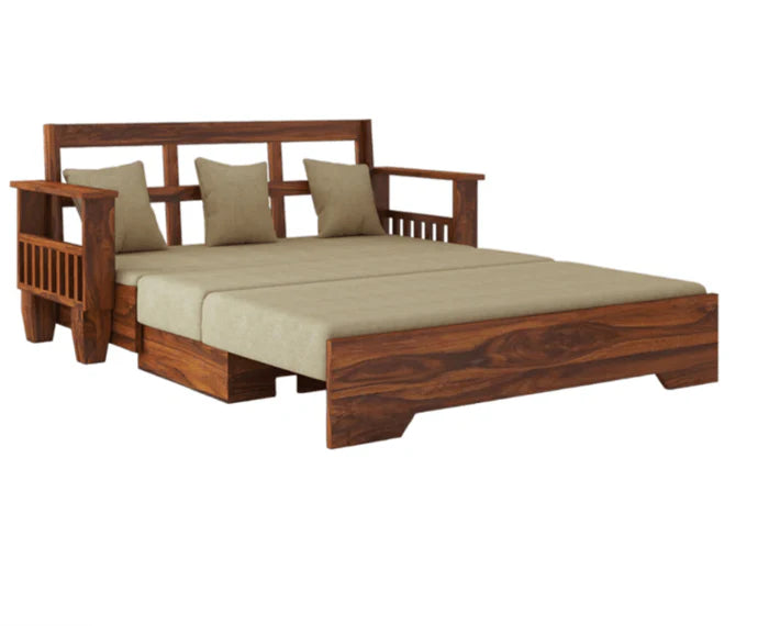 3 Seater Sofa Cum Bed Sheesham Wood – Space-Saving Wooden Furniture