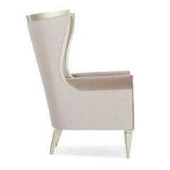 Caracole Wide Down Cushion Wingback Chair-Wooden Crest