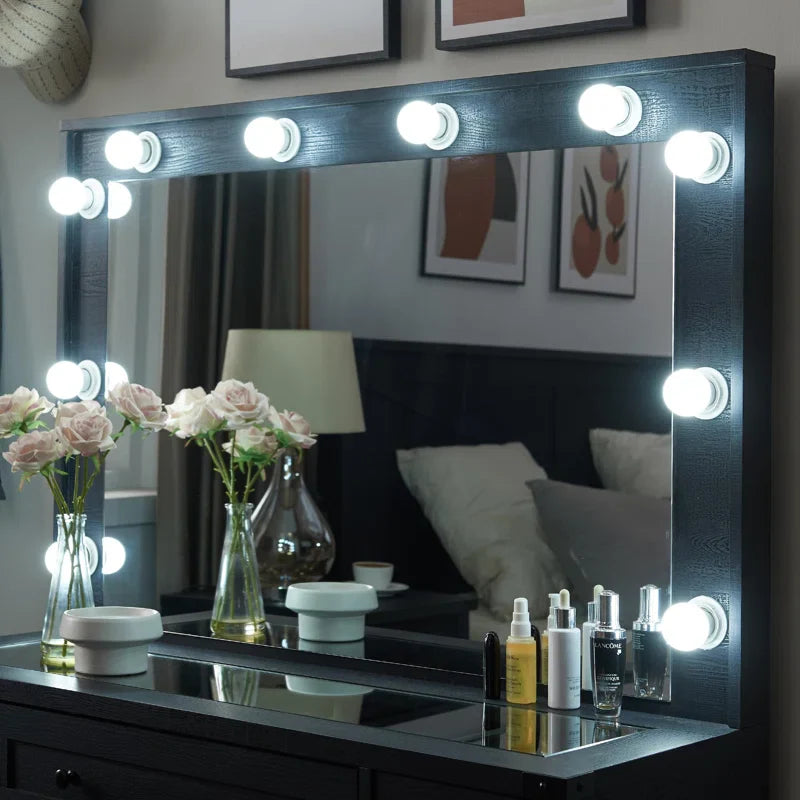 Scott Vanity Dressing Table With Mirror and Stool-Wooden Crest