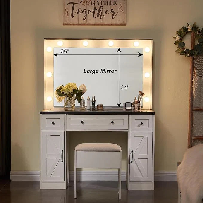 Scott Vanity Dressing Table With Mirror and Stool-Wooden Crest