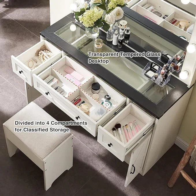 Scott Vanity Dressing Table With Mirror and Stool-Wooden Crest