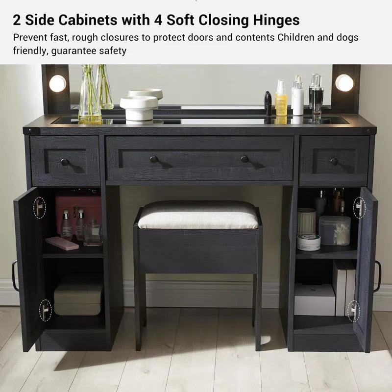Scott Vanity Dressing Table With Mirror and Stool-Wooden Crest
