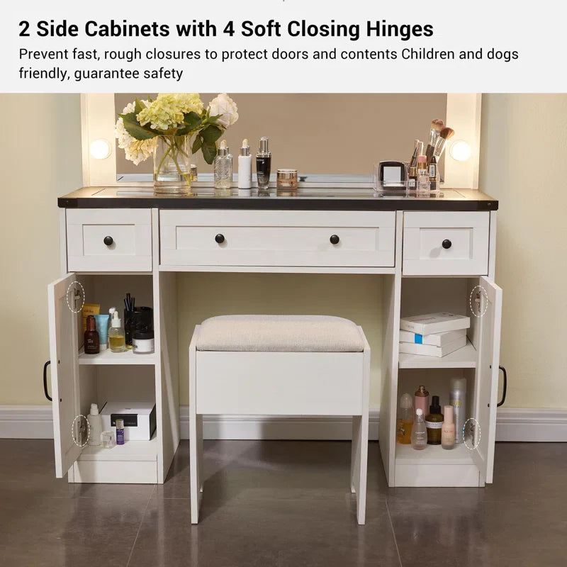 Scott Vanity Dressing Table With Mirror and Stool-Wooden Crest