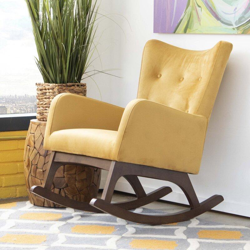 Croce Mid-Century Modern Rocking Chair – Button-Tufted Fabric, Walnut Rockers