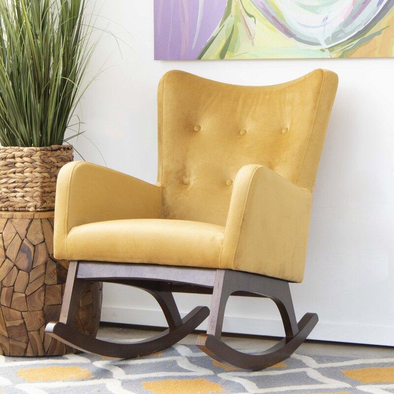 Croce Mid-Century Modern Rocking Chair – Button-Tufted Fabric, Walnut Rockers