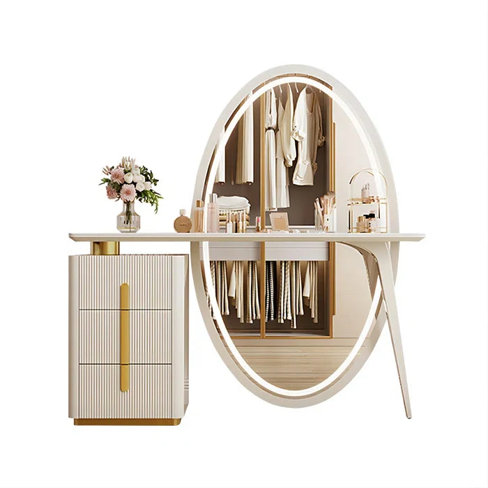 Febbas Full View Vanity Dressing Table with Lighted Mirror and Stool