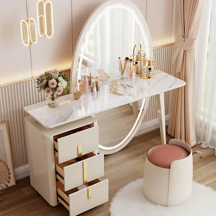 Febbas Full View Vanity Dressing Table with Lighted Mirror and Stool