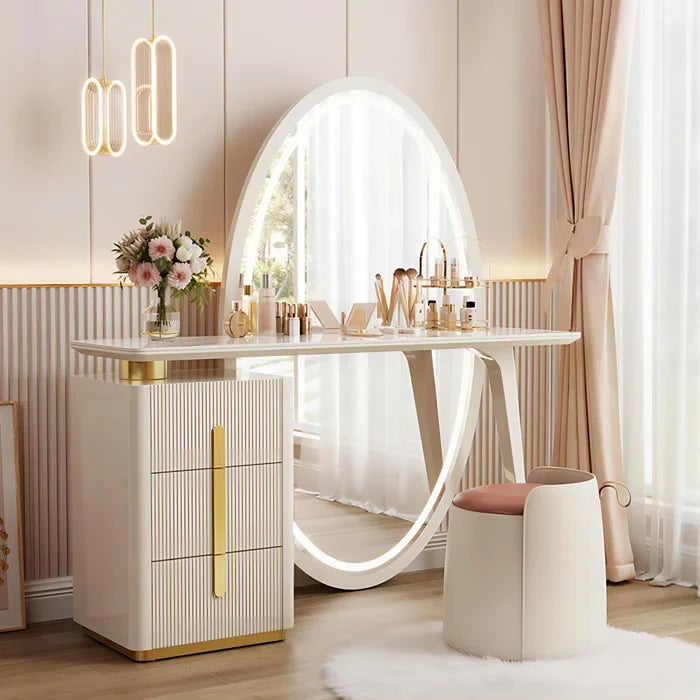 Febbas Full View Vanity Dressing Table with Lighted Mirror and Stool