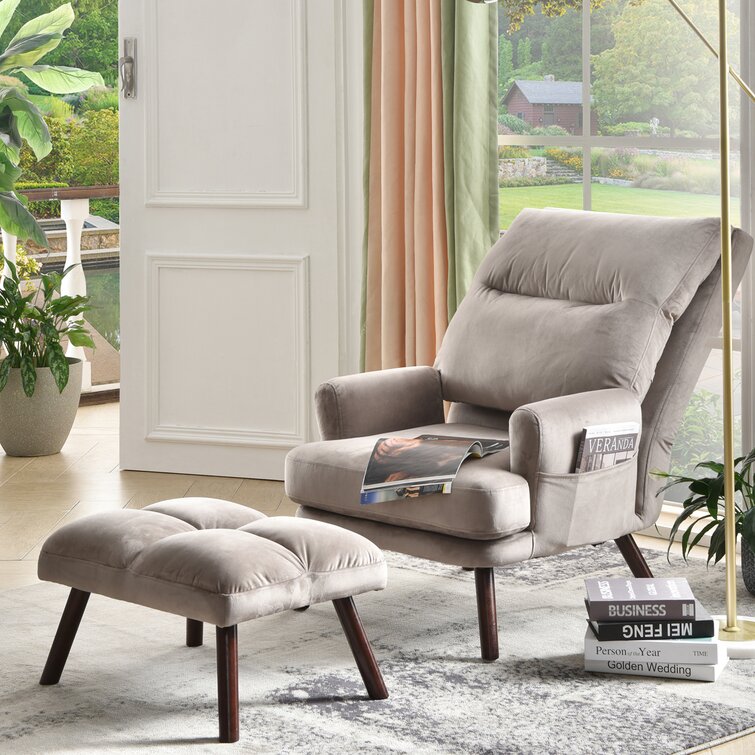 Salma Wide Tufted Lounge Chair Recliner with Ottoman