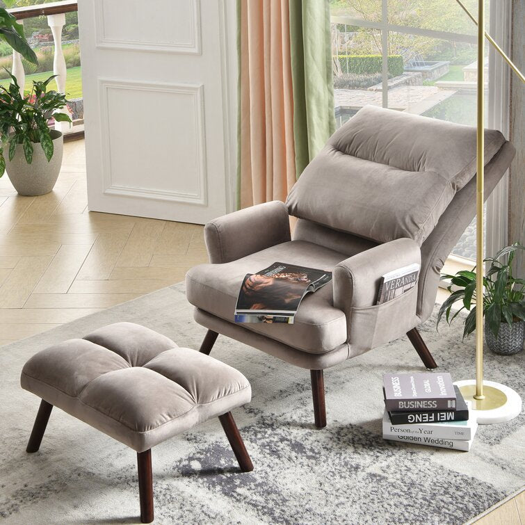 Salma Wide Tufted Lounge Chair Recliner with Ottoman