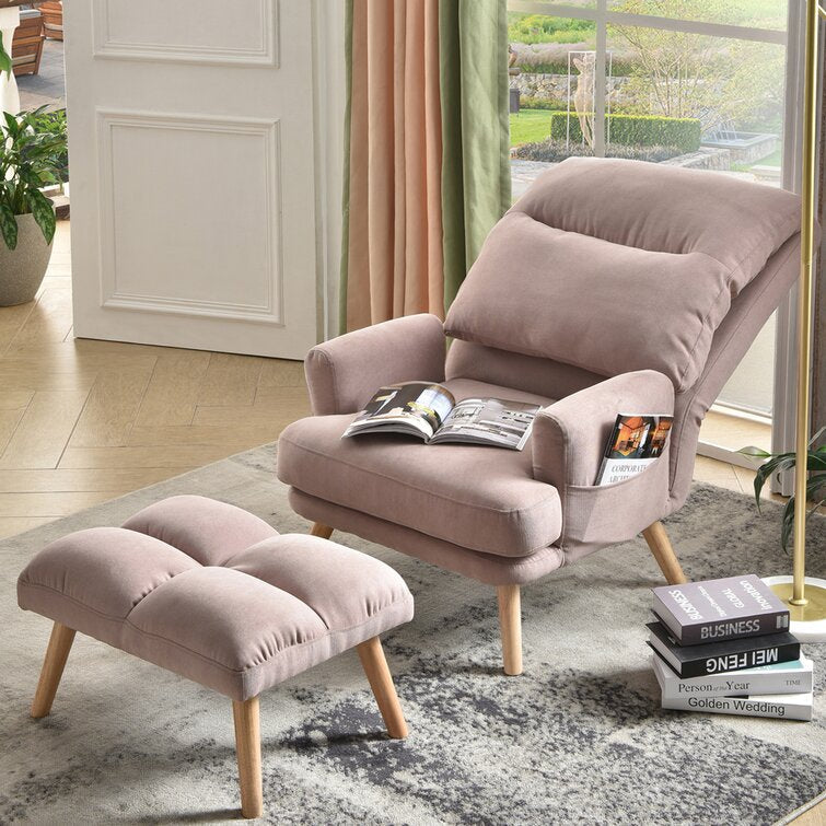 Salma Wide Tufted Lounge Chair Recliner with Ottoman