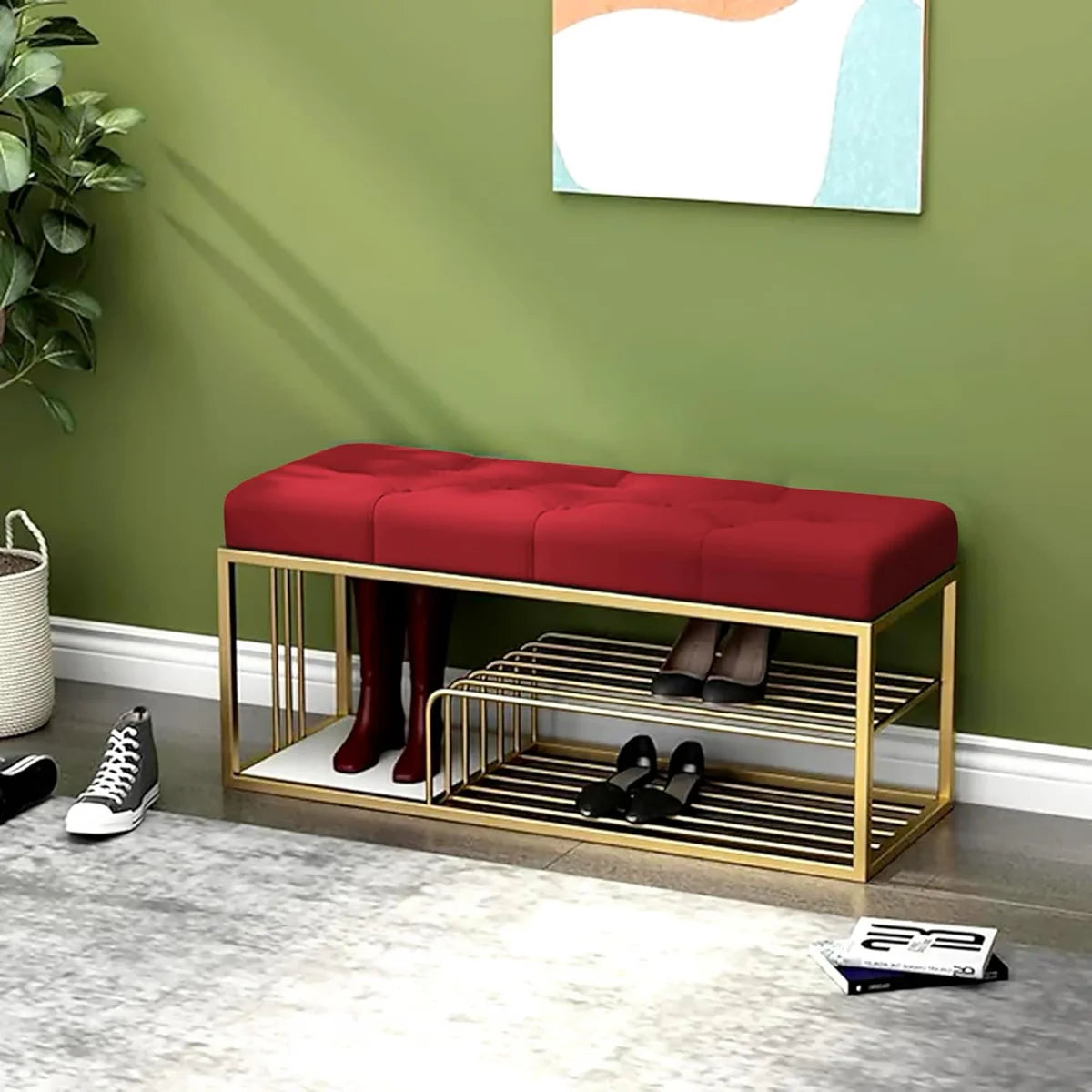 Shoe Rack Bench with Storage-Wooden Crest