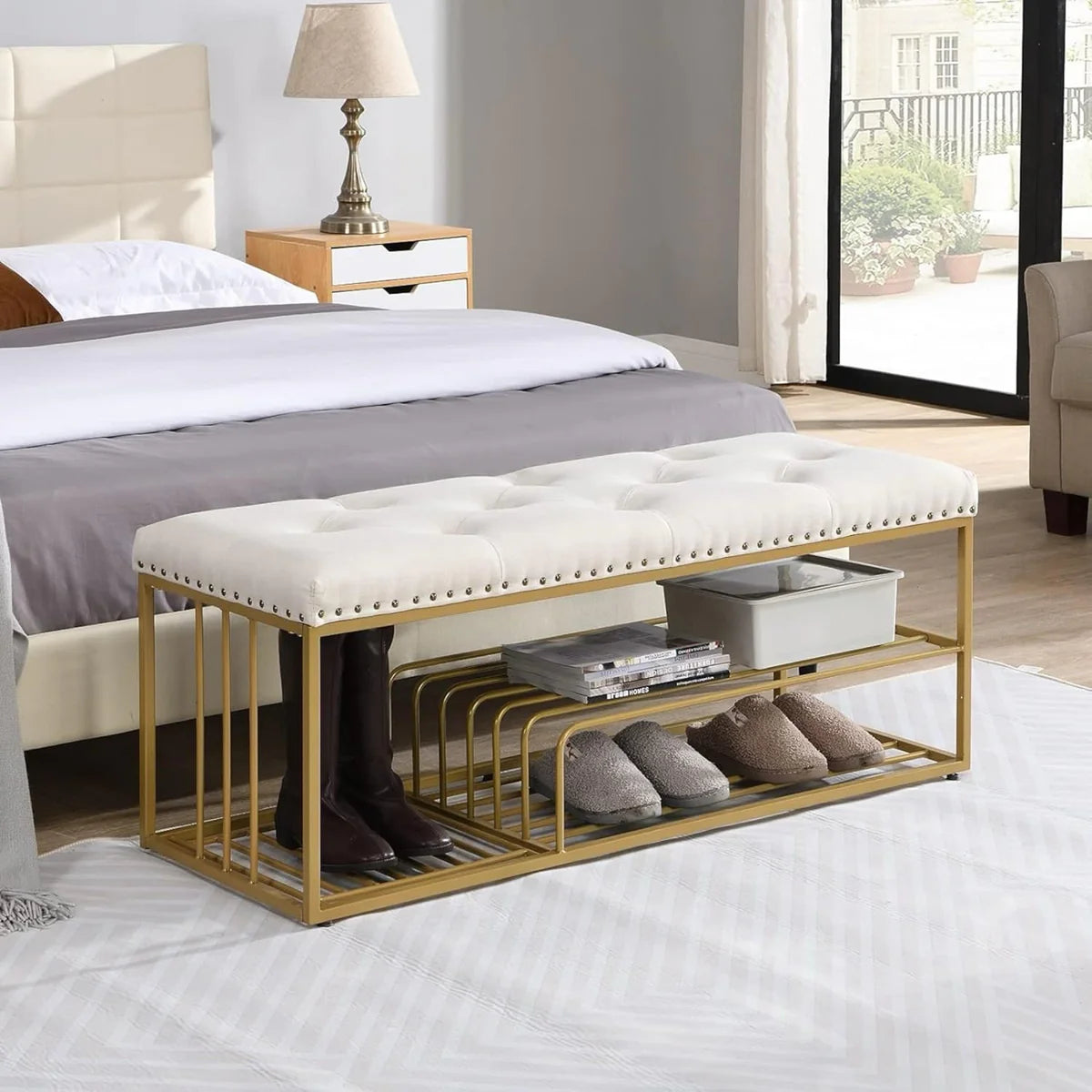 Shoe Rack Bench with Storage-Wooden Crest
