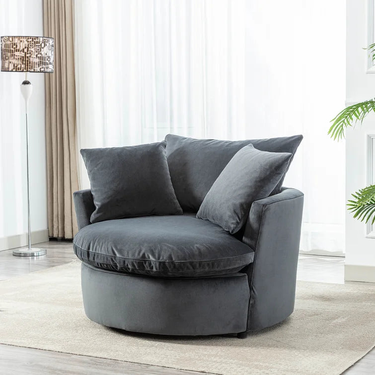 Kaviya Wide Down Cushion Velvet Barrel Chair-Wooden Crest