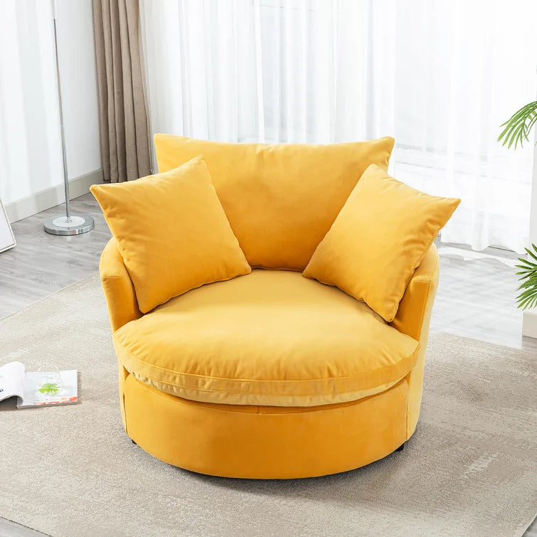 Kaviya Wide Down Cushion Velvet Barrel Chair-Wooden Crest