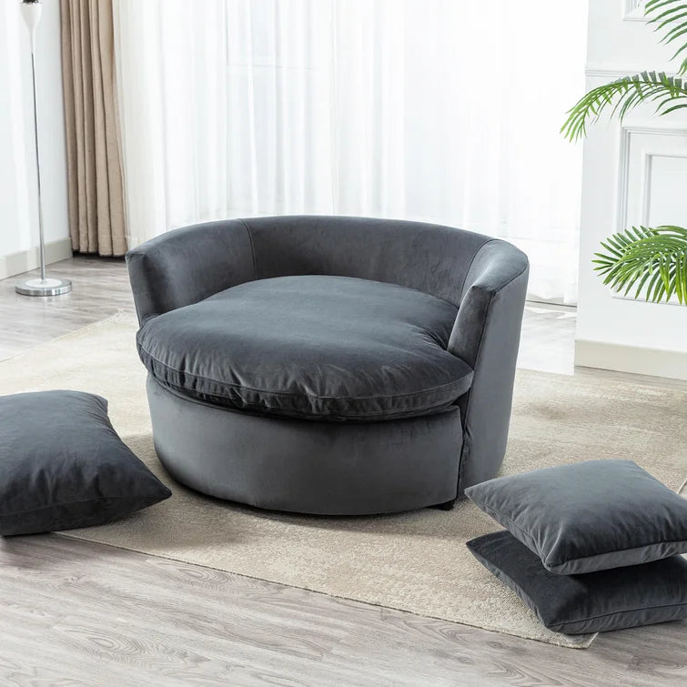 Kaviya Wide Down Cushion Velvet Barrel Chair-Wooden Crest