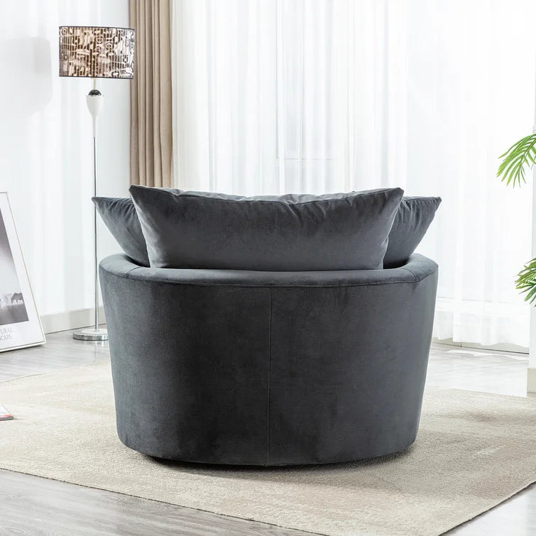 Kaviya Wide Down Cushion Velvet Barrel Chair-Wooden Crest