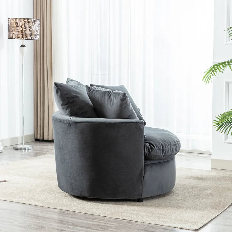 Kaviya Wide Down Cushion Velvet Barrel Chair-Wooden Crest
