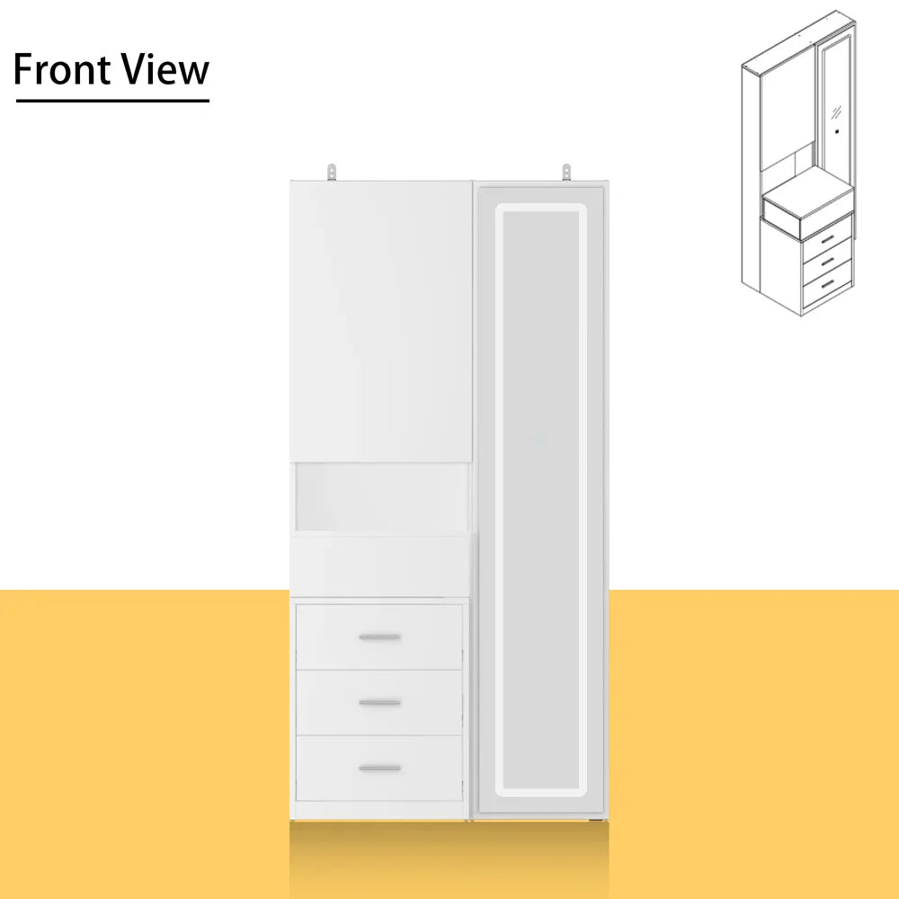 Kenia Full View Vanity Dressing Table with Mirror, Lights, and Storage