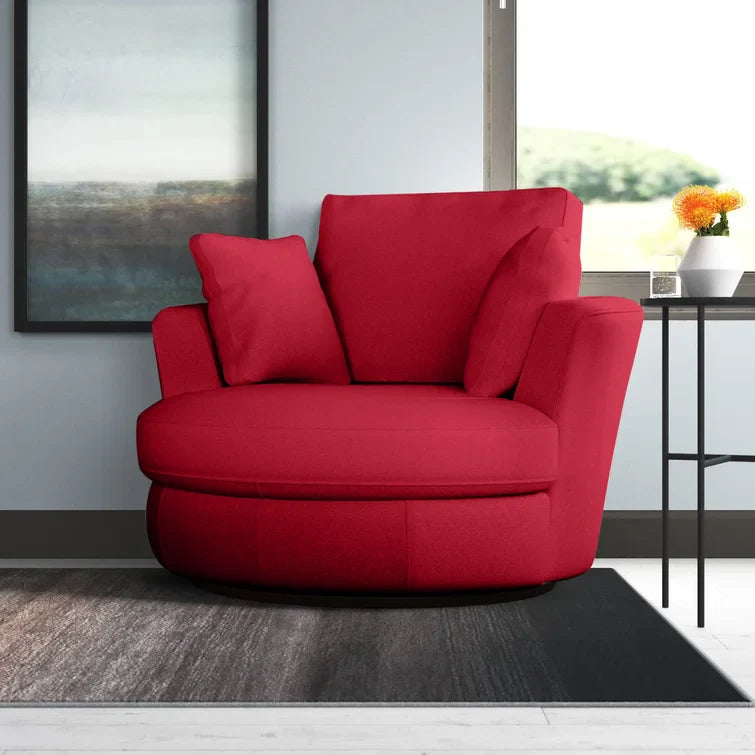 McGhee Wide Swivel Barrel Chair-Wooden Crest