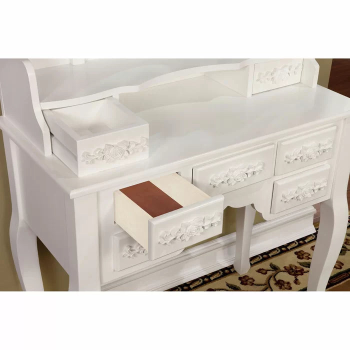 Sheehan Wooden Vanity Dressing Table Set with Mirror and Stool